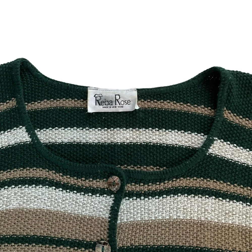 Vintage Reba Rose Boxy Striped Cardigan Sweater Earthy Coastal Cottageco… - Picture 13 of 16
